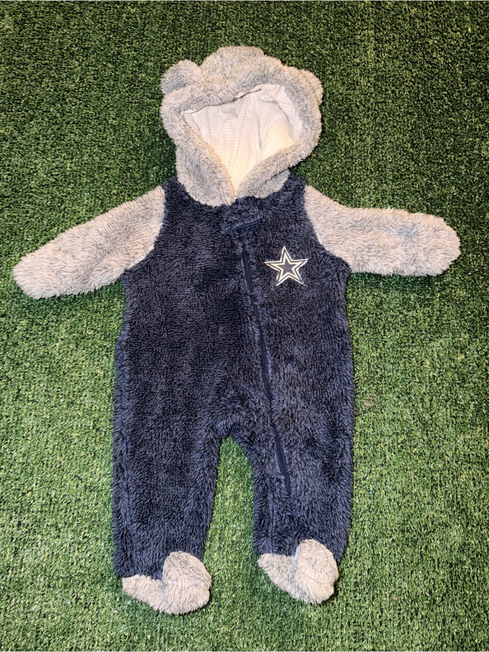 NFL Dallas Cowboys Hooded Fleece Zip Coverall 0-3M Blue/Gray Embroidered Logo